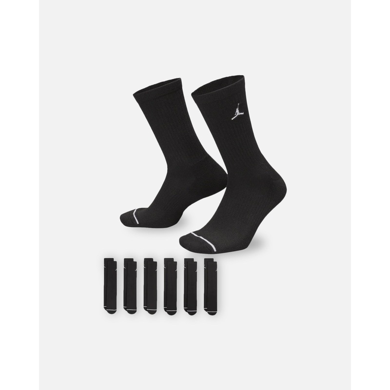 Jordan Everyday Cushioned Crew Socks 6 Pack Black/White S
