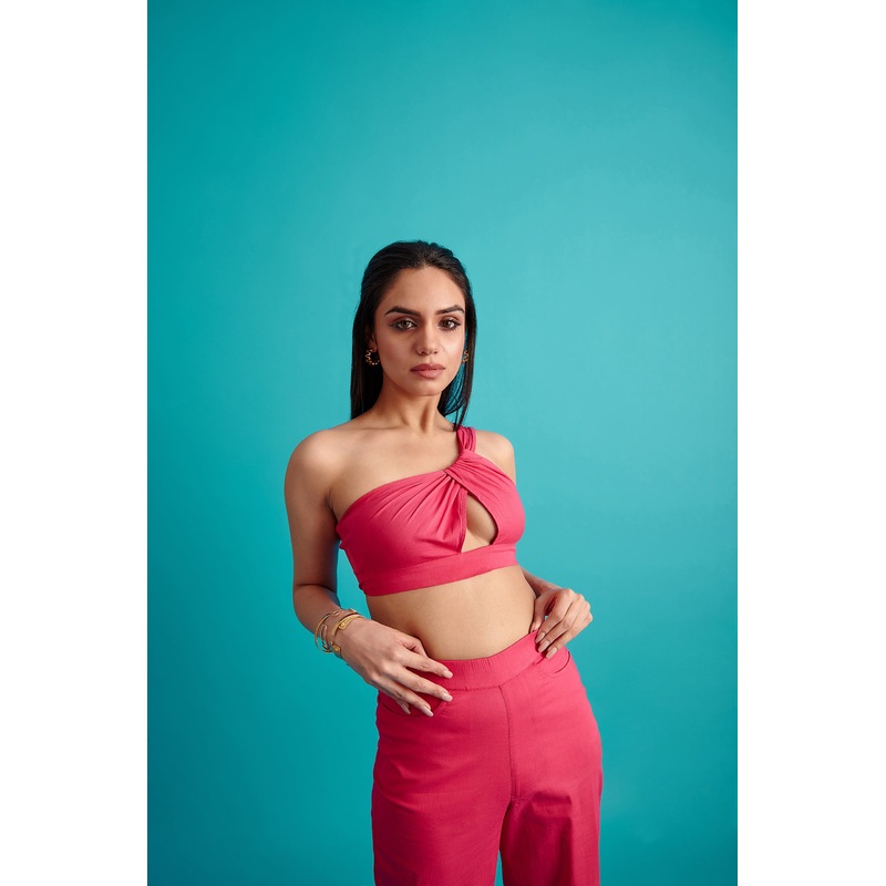 Asymmetrical Crop Top- Pink XS Pink