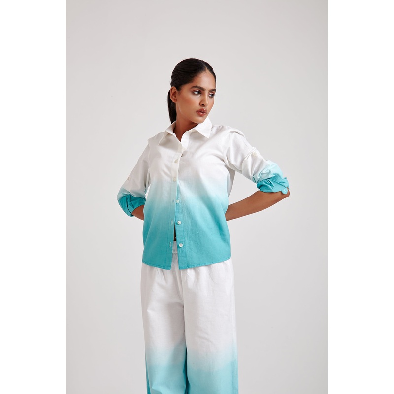 Blue Ombre Oversized Shirt XXS Blue