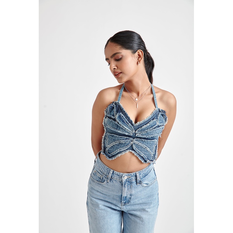 Denim Butterfly Top XS Blue