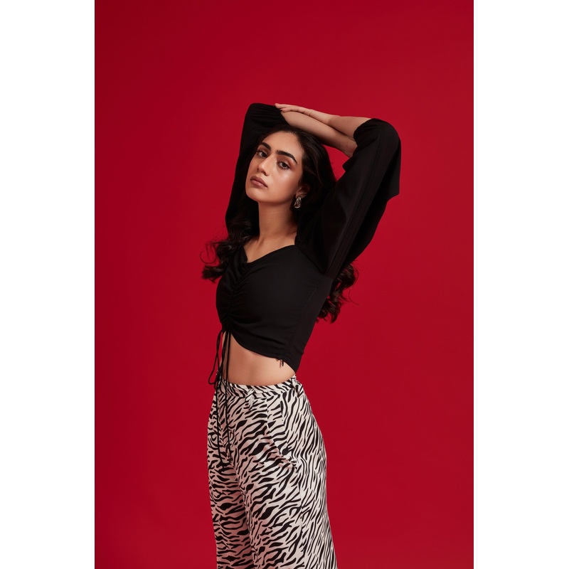 Long Sleeve Front Rushed Tunnel Top XS Black