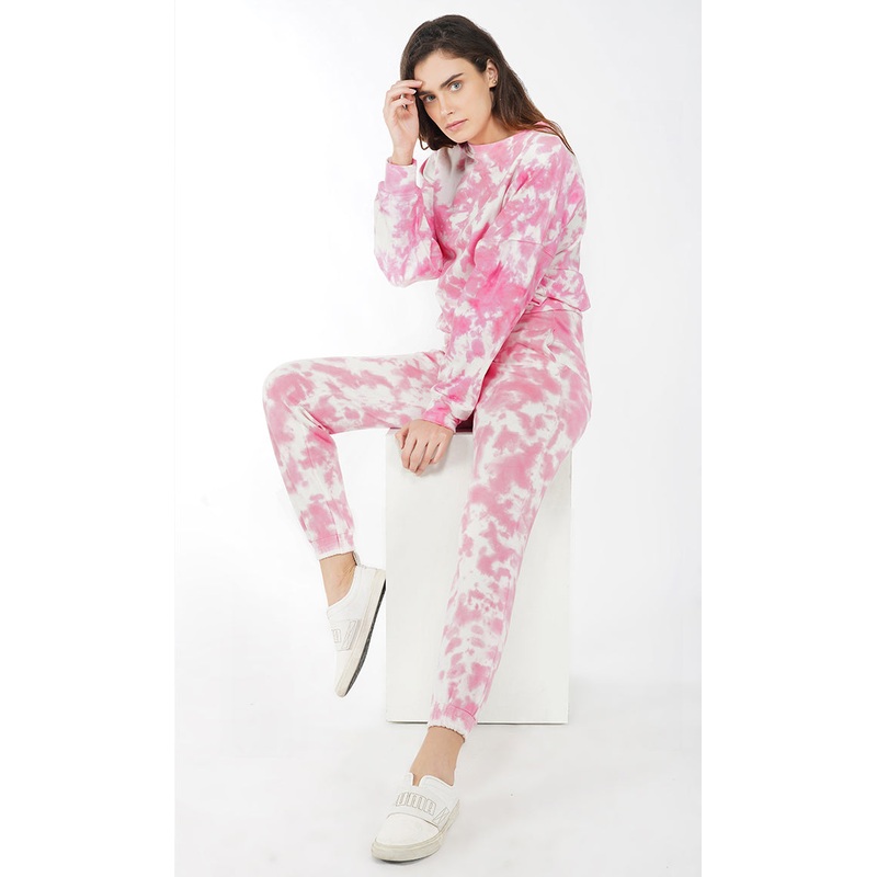 Pink-White Tie & Dye Joggers XS/S Pink
