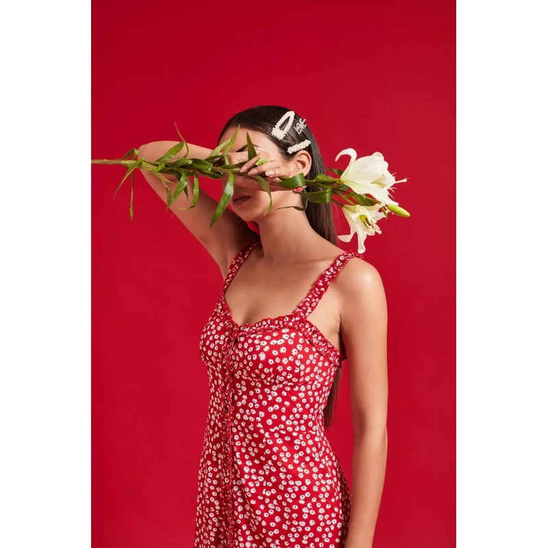 Red Floral Buttoned Up Mini Dress XS Red