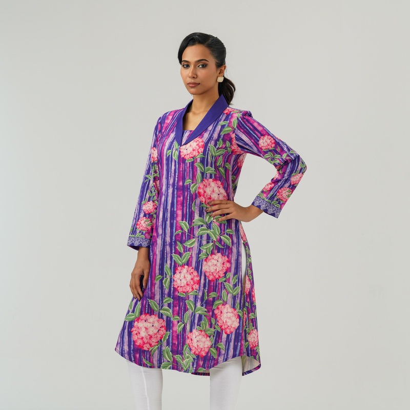 Womens Purple Printed Kurti S PURPLE
