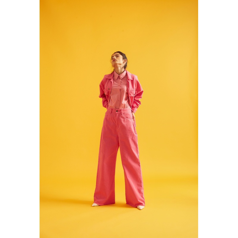 High Rise Flared Twill Pants for Women 24 Pink