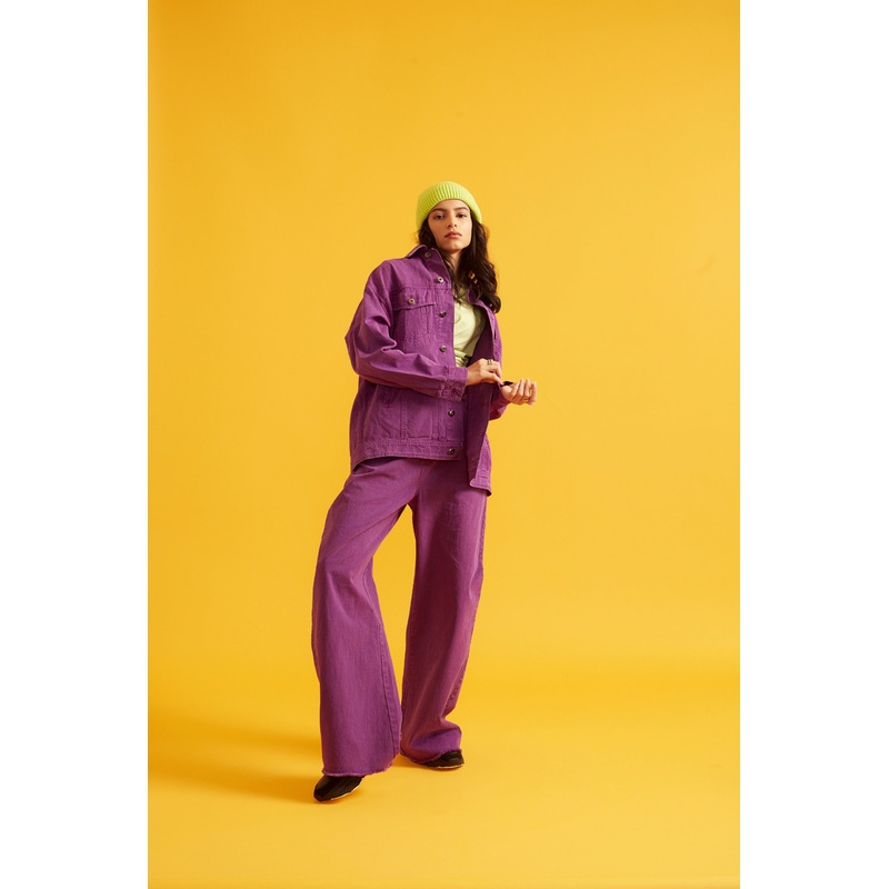 High Rise Flared Twill Pants for Women 24 Purple