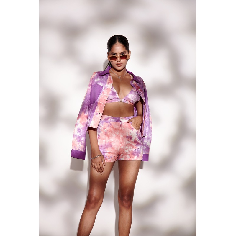 Pink Tie & Dye Twill Shorts XXS Pink