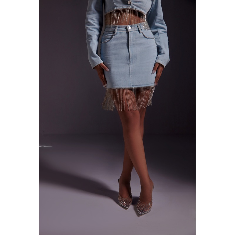 Rhinestone Embellished Denim Mini Skirt 24 Blue