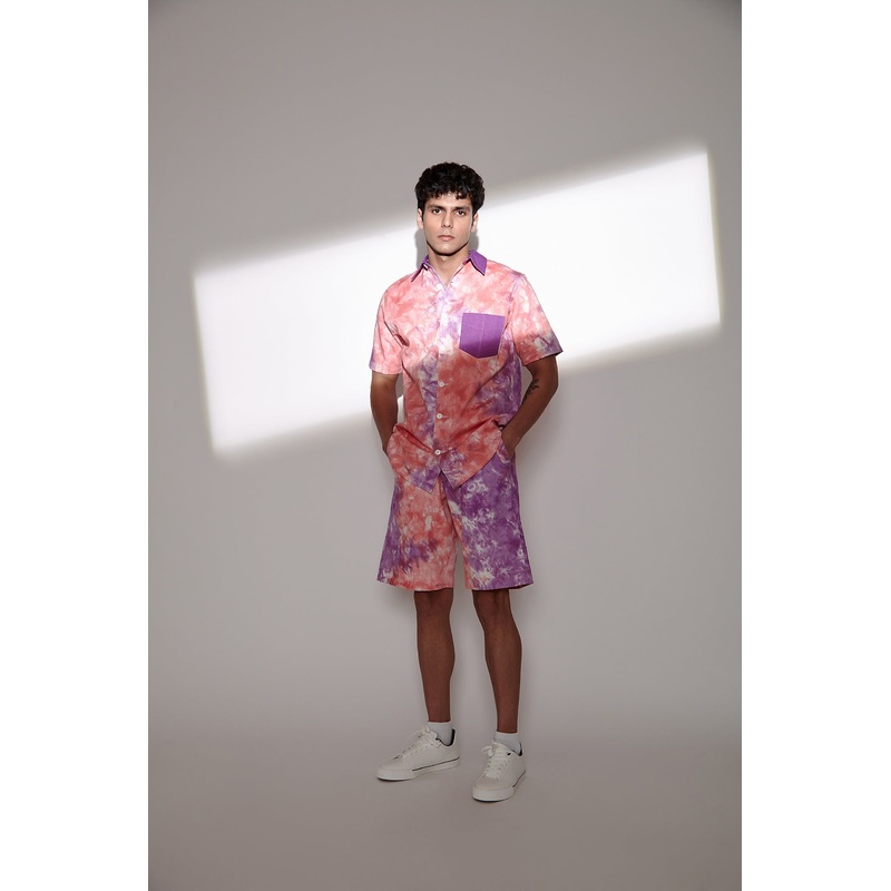 Tie & Dye Half-Sleeve Twill Shirt XS Pink