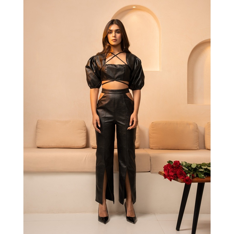 Black Leather Cutout Pants 24 Black