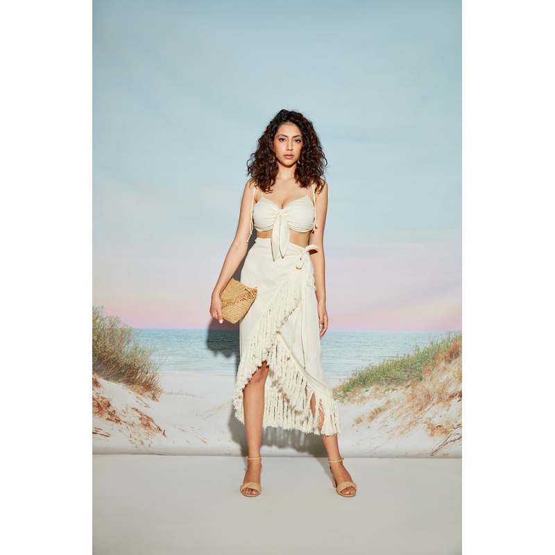 Fringe Lace Wrap Skirt 24 Beige