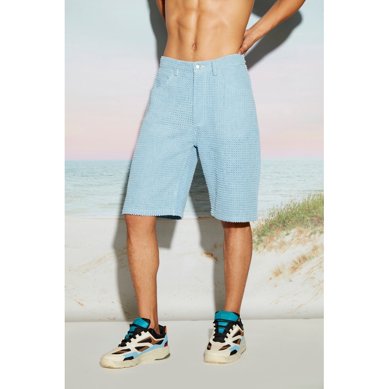 Mens Engineered Distress Denim Shorts 28 Blue