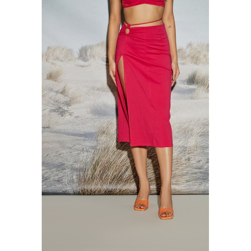 O-Ring Maxi Skirt with Front Slit and Drawstring detail 24 Pink