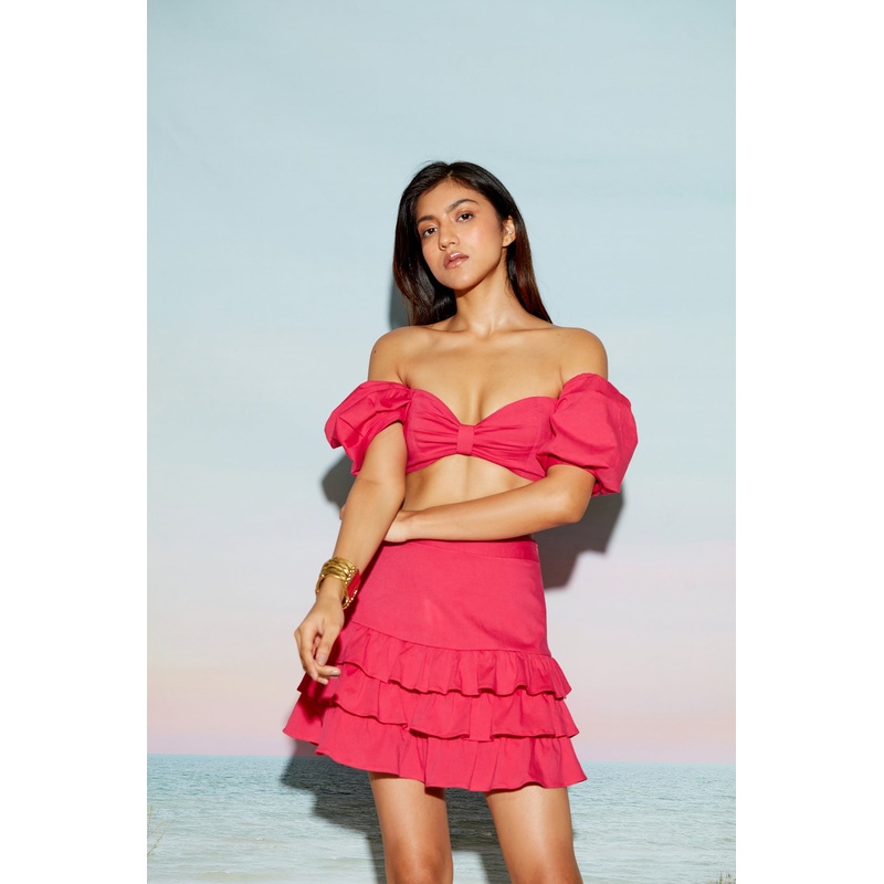 Pink Off Shoulder Bow Top XS Pink