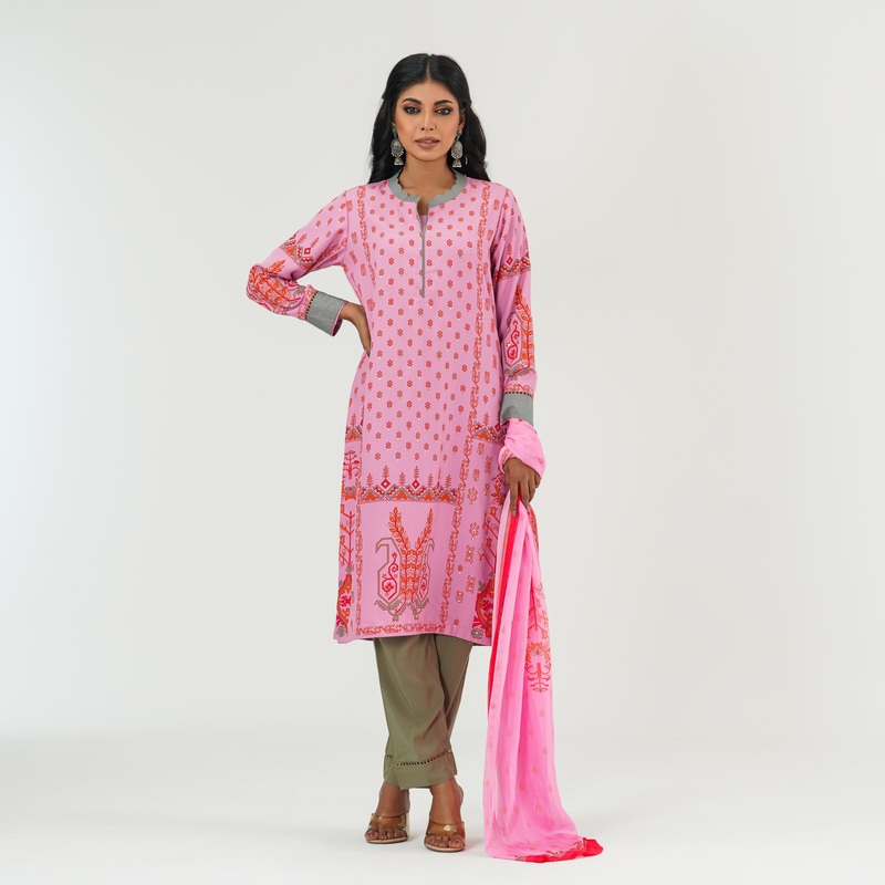 Women Baby Pink Ethnic Three Piece S BABY PINK