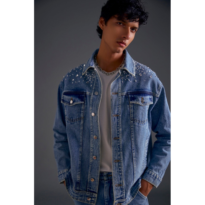 Embellished Denim Jacket XS Blue