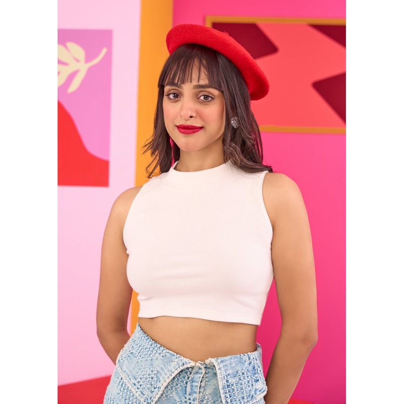 Emily in Paris: Off White Cropped Tank Top XS White