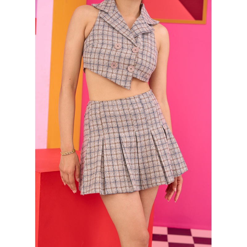 Emily in Paris: Plaid Pleated Woollen Skirt 24 Beige