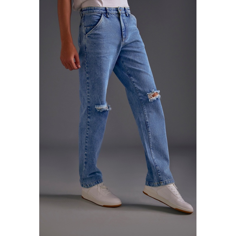 Light Blue Knee-Cut Jeans 26 Blue
