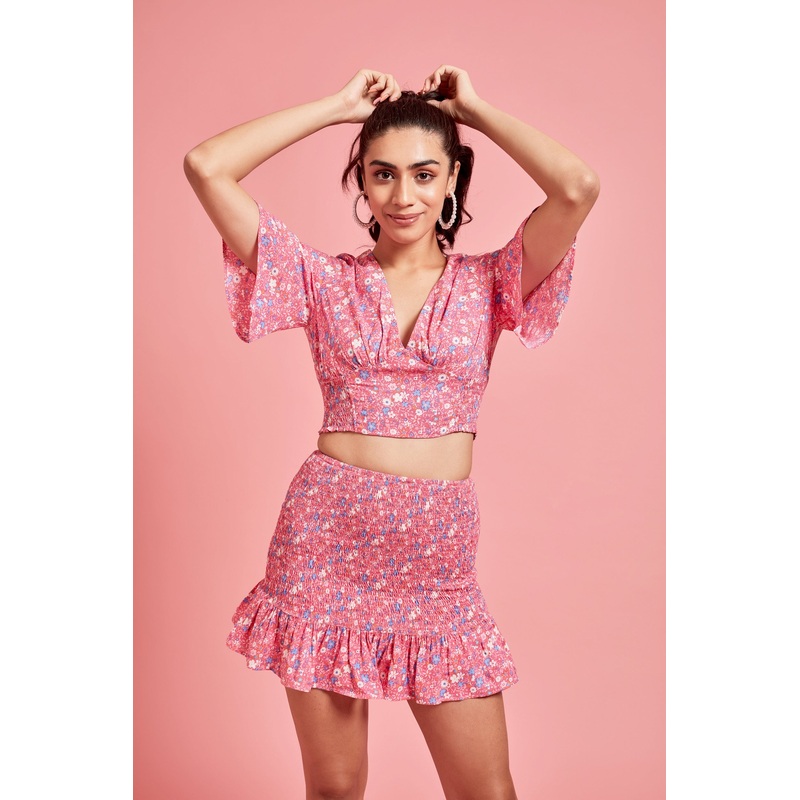 Pink Floral Crop Top XS Pink