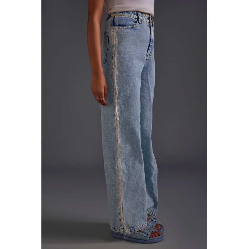 Rhinestone Embellished Blue Jeans 24 Blue
