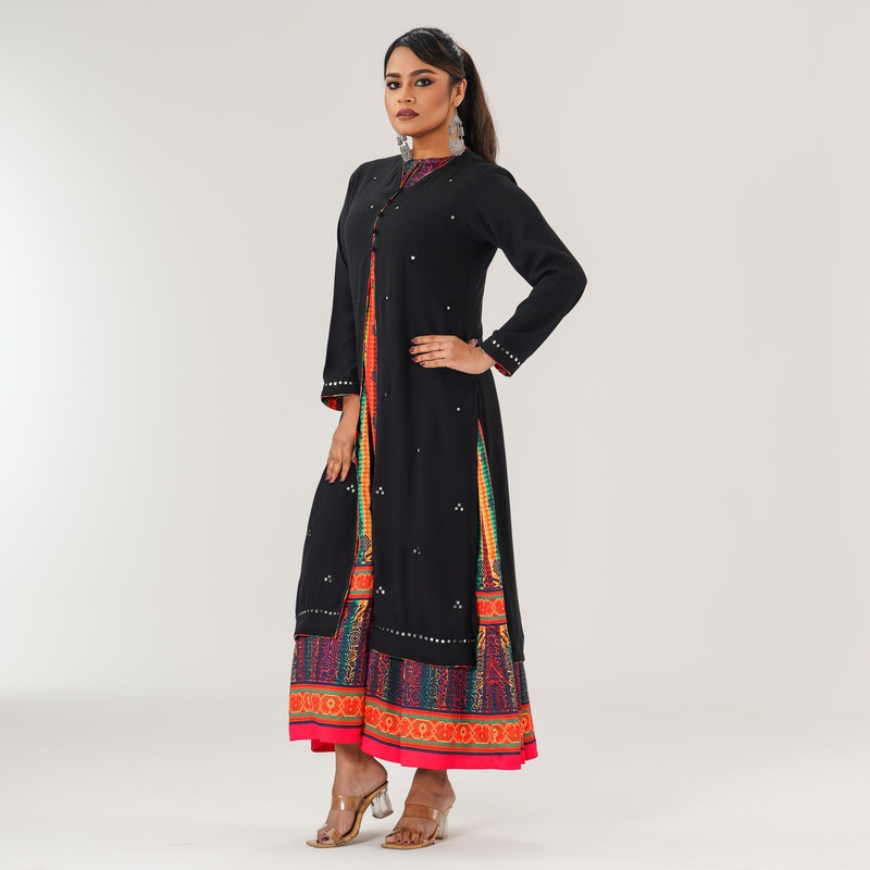 Womens Black Ethnic Gown S BLACK