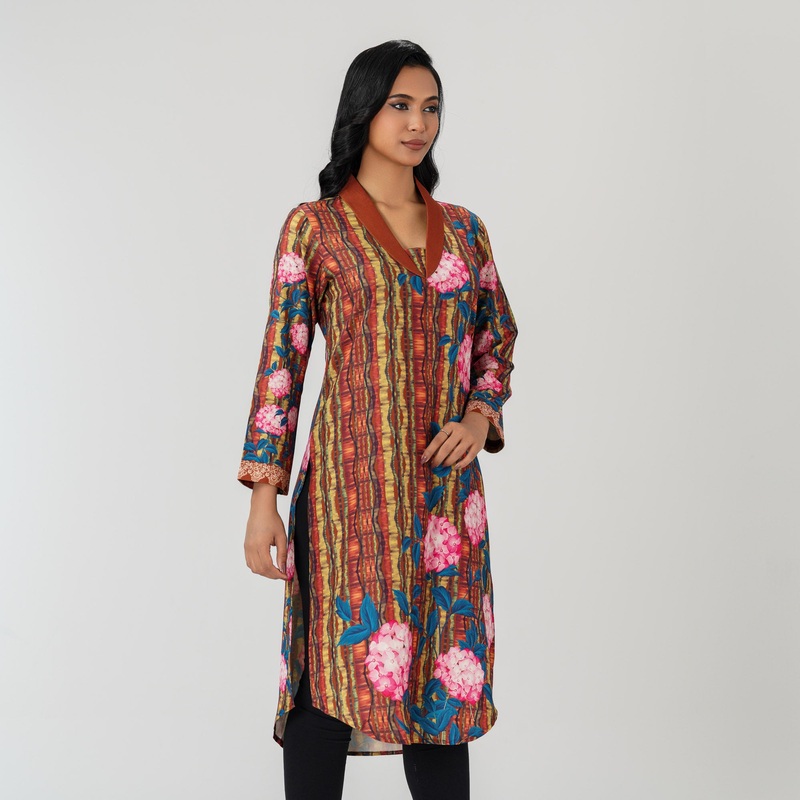 Womens Brown Printed Kurti S BROWN