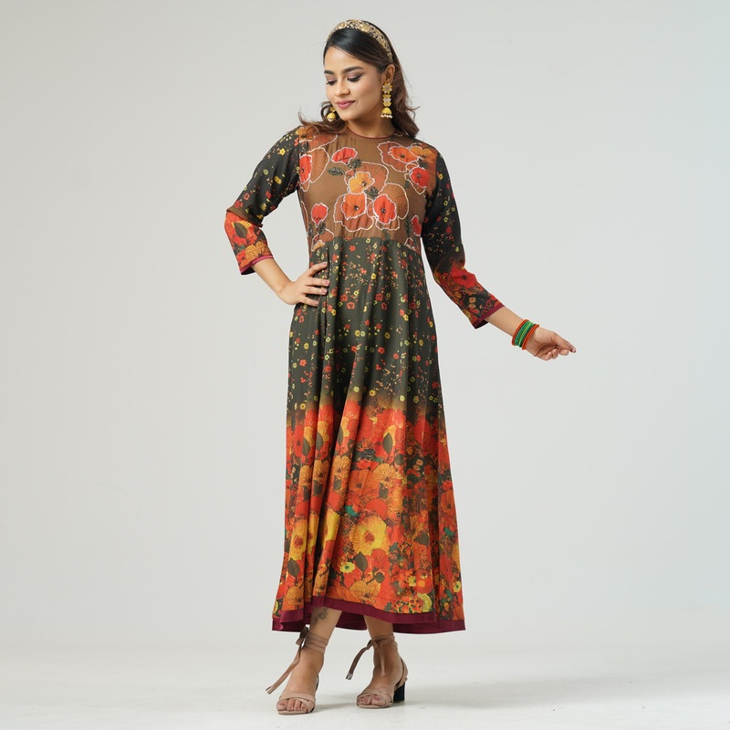 Womens Multi Color Anarkali Gown S MULTICOLOR