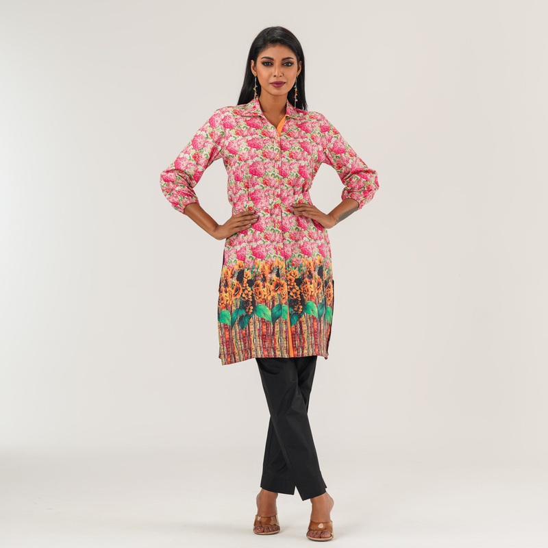 Womens Pink Printed Kurti S PINK