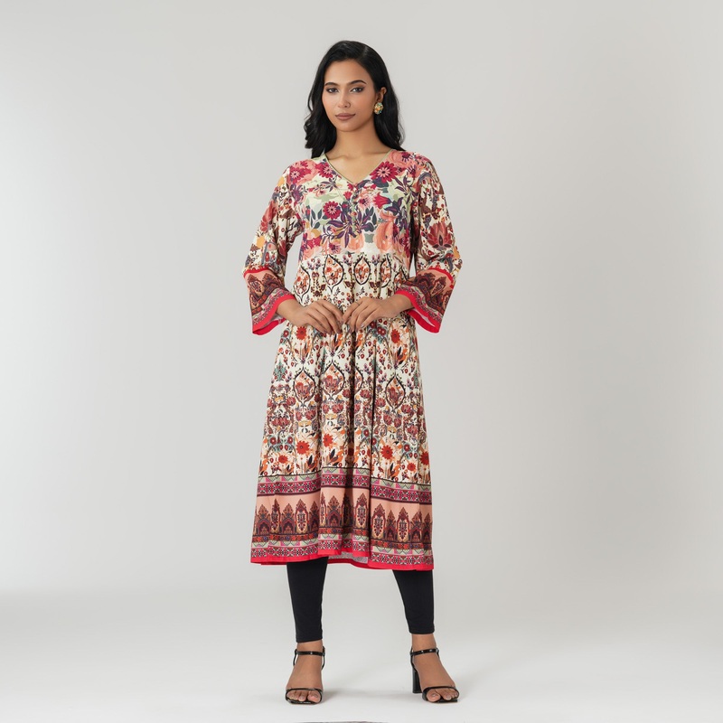 Womens Printed Anarkali Kurti S MULTI COLOR