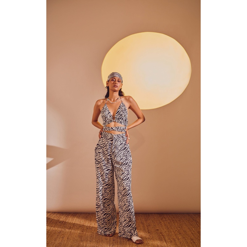 Black Abstract Print Top and Trouser Set XS 24 Black