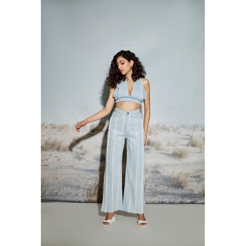 Paneled Denim Top and Jeans Set XS 24 Blue