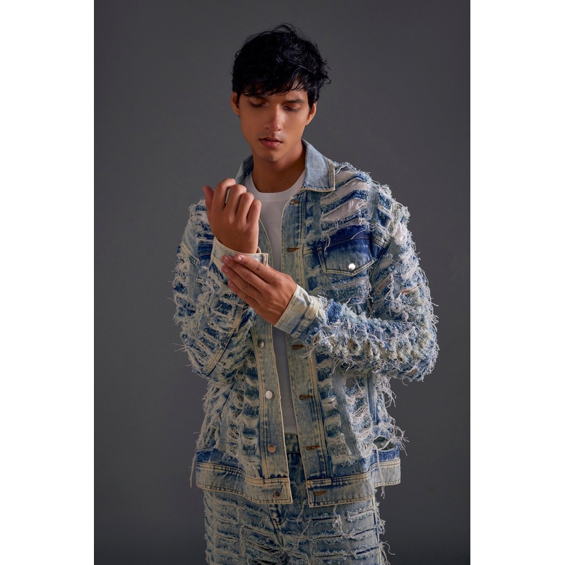 Blue Distressed Denim Jacket XS Blue