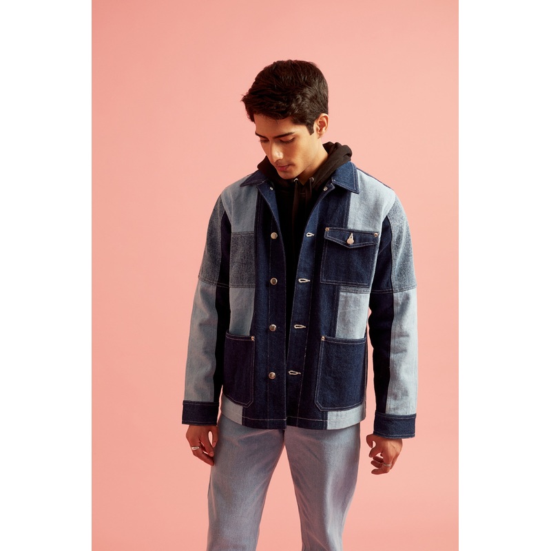 Colorblock Denim Jacket XS Blue