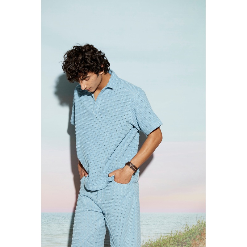 Engineered Distress Denim Polo T-shirt and Jeans Set XS 24 Blue