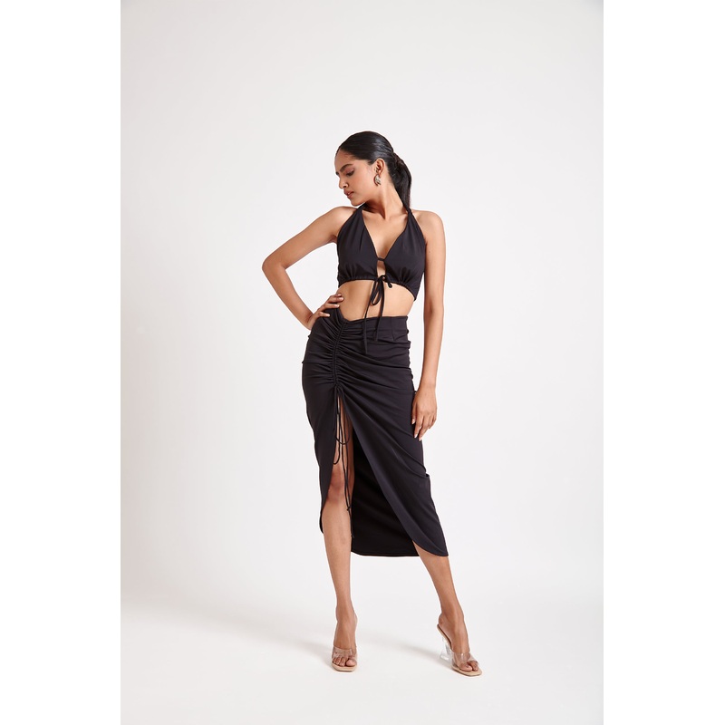 Front Tie-up Top and Asymmetrical Skirt Set XS 24 Black
