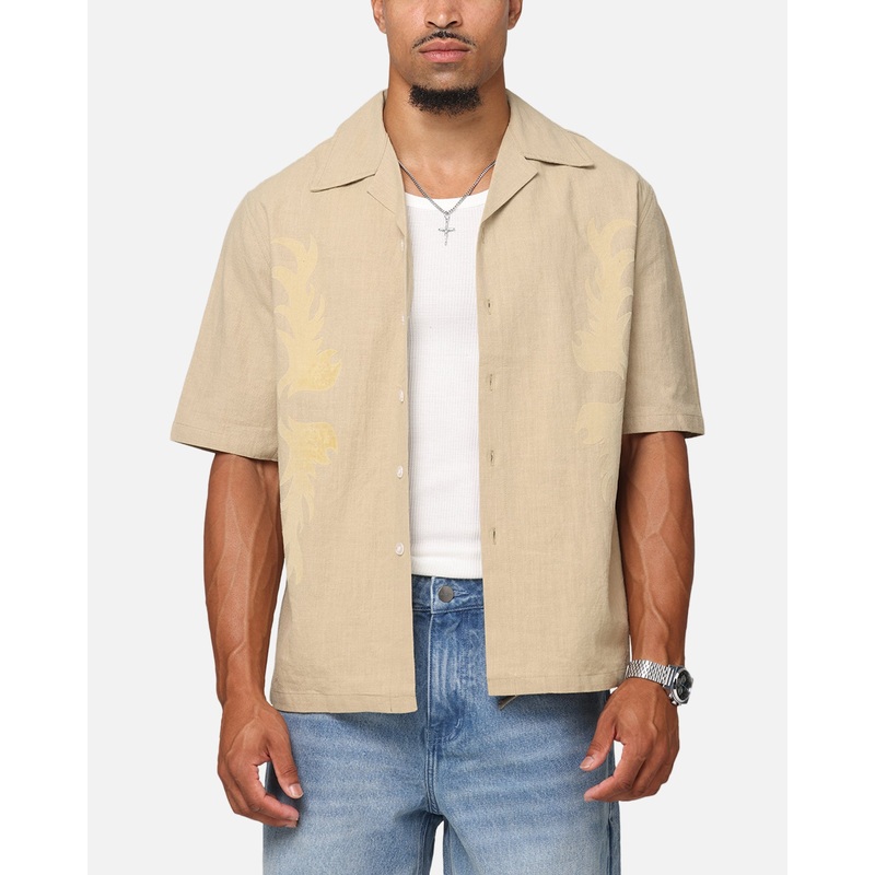 Saint Morta Flocka Button Up Shirt Tan S
