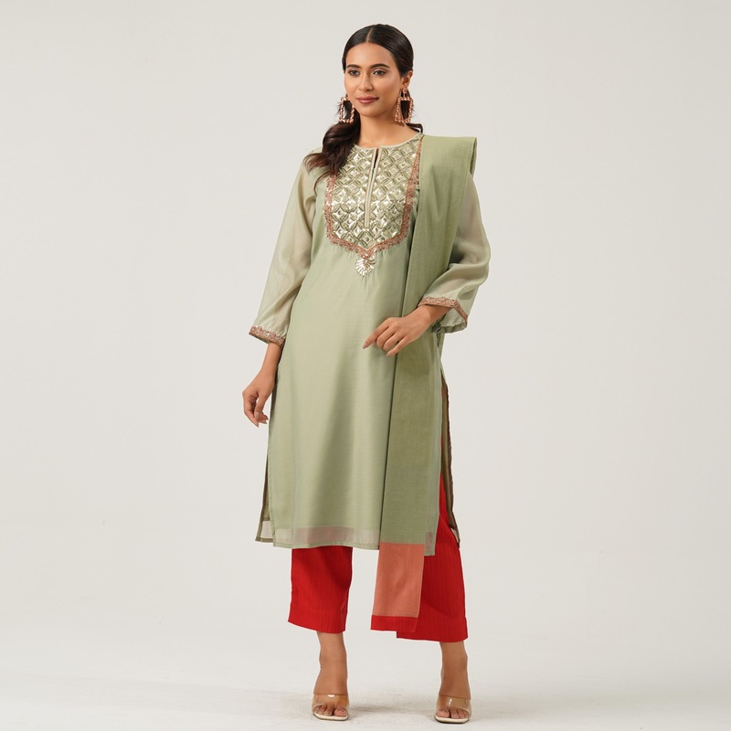 Women Green Ethnic Three Piece S MINT GREEN
