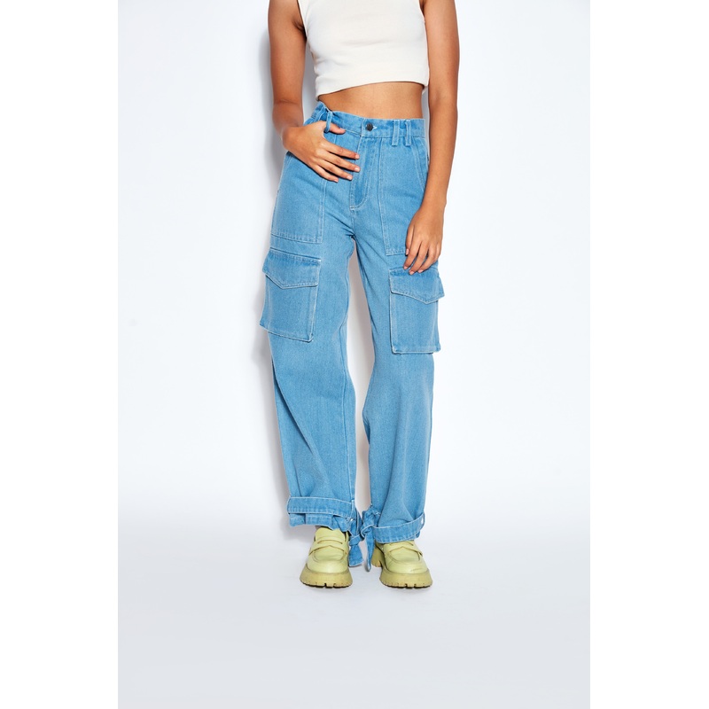 90s Baggy Denim Cargo Jeans- Blue 24 Blue