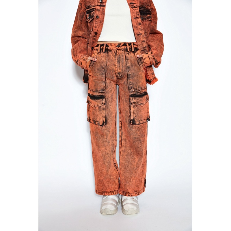 90s Baggy Denim Cargo Jeans- Orange 24 Orange