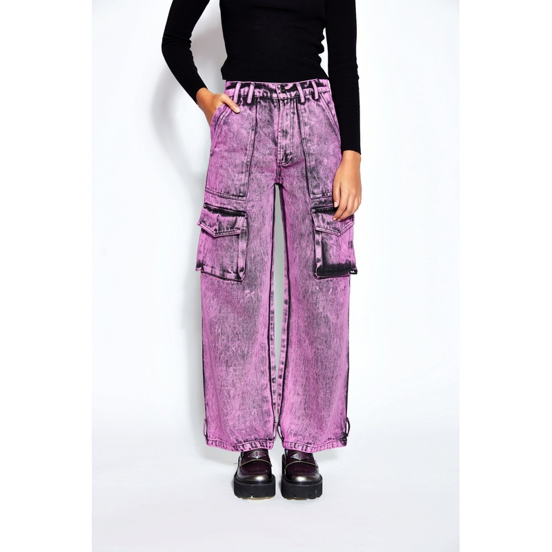 90s Baggy Denim Cargo Jeans- Pink 24 Pink