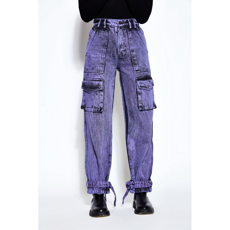 90s Baggy Denim Cargo Jeans- Purple 24 Purple