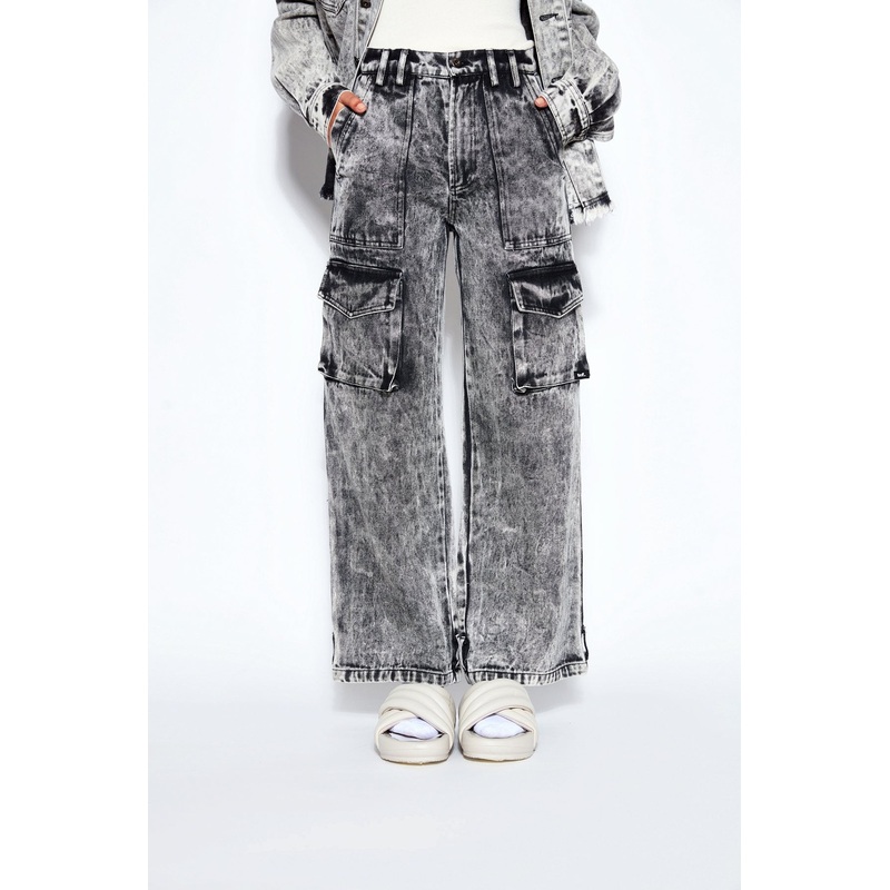 90s Baggy Denim Cargo Jeans- White 24 White