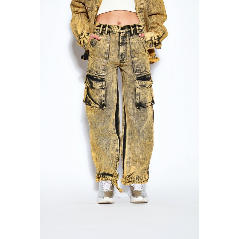 90s Baggy Denim Cargo Jeans- Yellow 24 Yellow