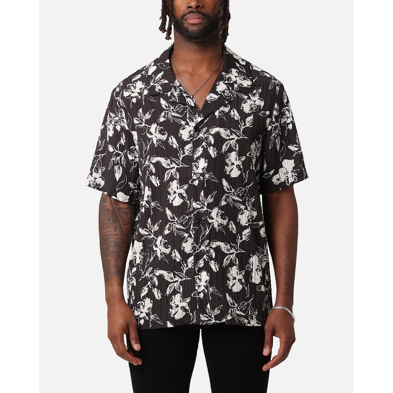 XXIII Floral Textured Button Up Shirt Black/White S