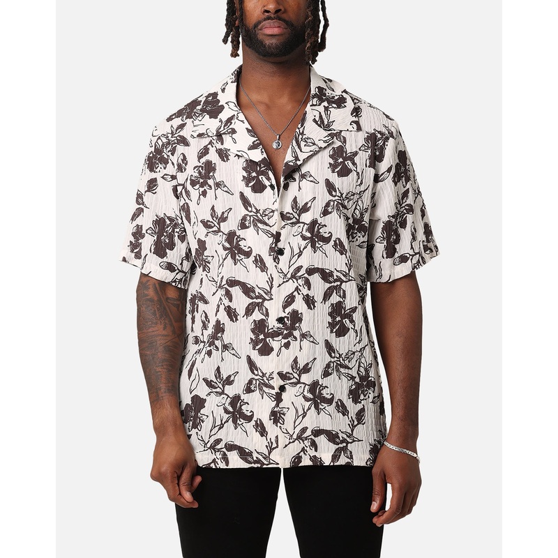 XXIII Floral Textured Button Up Shirt White/Black S