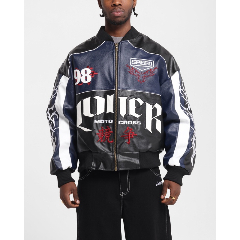 Loiter Tokyo Drift Vegan Leather Jacket Navy XS