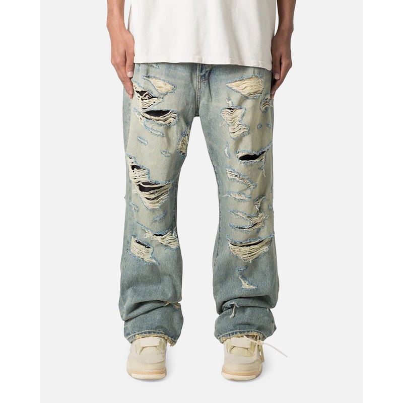 MNML Ultra Baggy Distressed Denim Jeans Vintage Blue 28