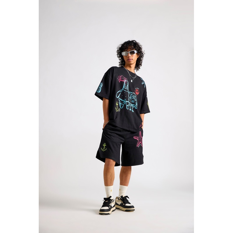 Spongebob:Best Day Ever Men’s Oversized T-shirt and Shorts Set XS/S 26 Black