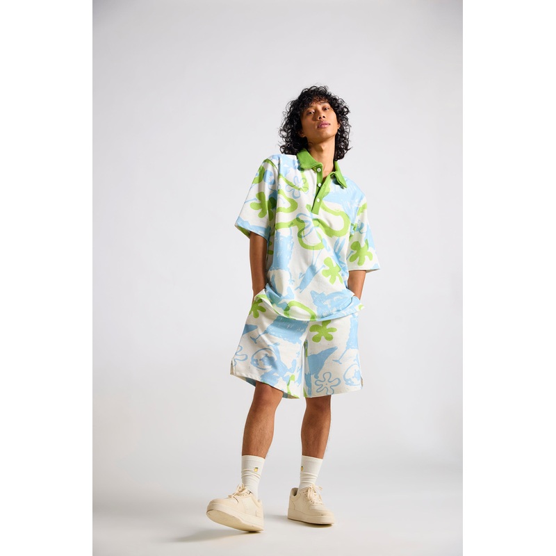 Spongebob Printed Men’s Polo T-shirt  and Shorts Set XS 26 White